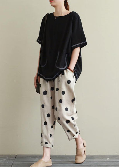 O Neck Open Wire Decoration Linen Summer Clothes Black Short Shirt