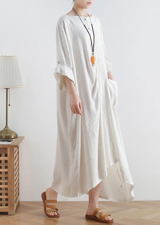 O Neck Asymmetric Cotton Summer Clothes Tutorials White Loose Dresses