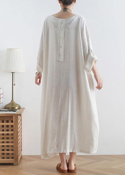 O Neck Asymmetric Cotton Summer Clothes Tutorials White Loose Dresses