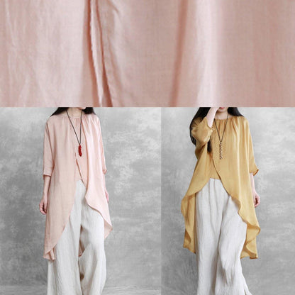 O Neck Asymmetric Crane Tops Pattern Yellow Tops