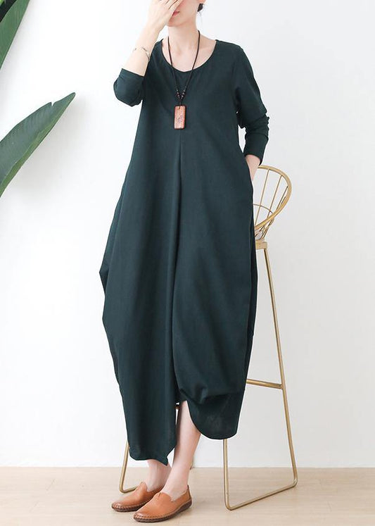 O Neck Asymmetric Fall Robes Shirts Green Dress