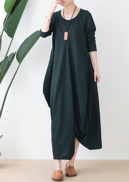 O Neck Asymmetric Fall Robes Shirts Green Dress