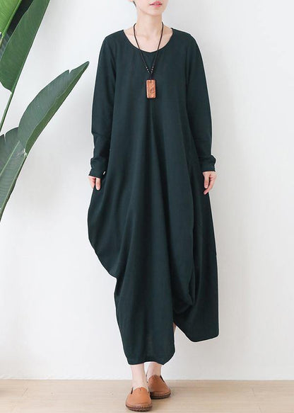 O Neck Asymmetric Fall Robes Shirts Green Dress