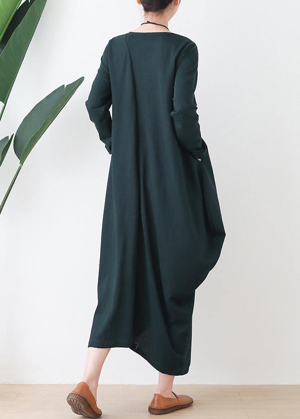 O Neck Asymmetric Fall Robes Shirts Green Dress