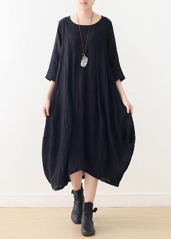 O Neck Asymmetric Linen Dress Wardrobes Black Dress