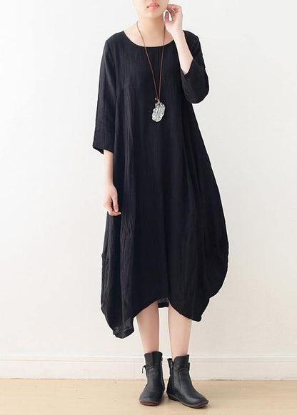 O Neck Asymmetric Linen Dress Wardrobes Black Dress