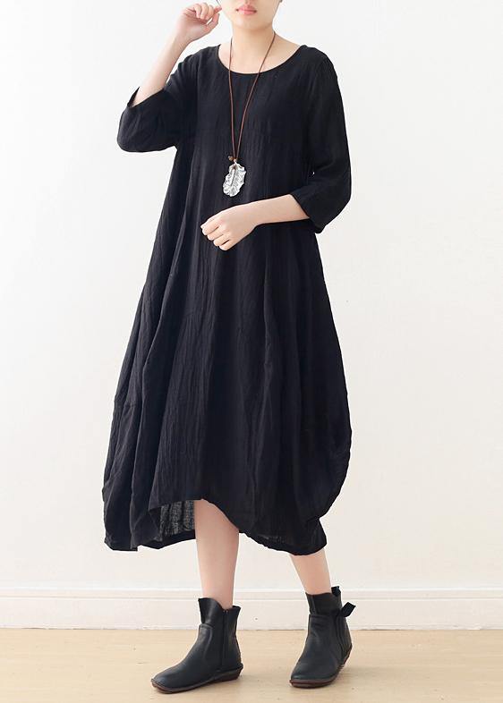 O Neck Asymmetric Linen Dress Wardrobes Black Dress