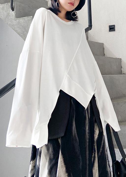 O Neck Asymmetric Linen Fall Clothes Tops White Shirts