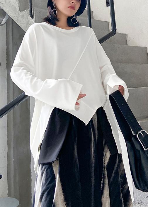 O Neck Asymmetric Linen Fall Clothes Tops White Shirts