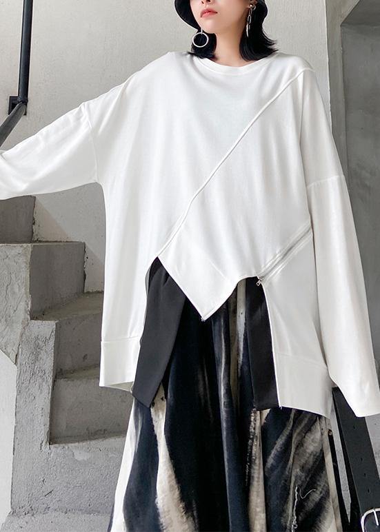 O Neck Asymmetric Linen Fall Clothes Tops White Shirts
