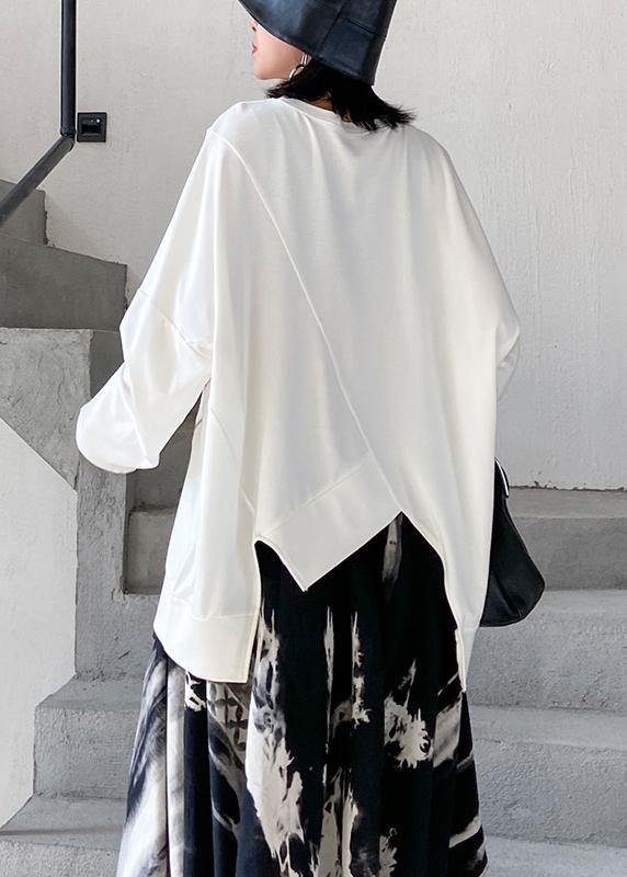 O Neck Asymmetric Linen Fall Clothes Tops White Shirts