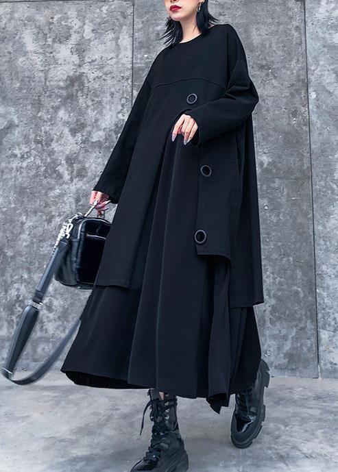 O Neck Asymmetric Quilting Clothes Pattern Black Dress