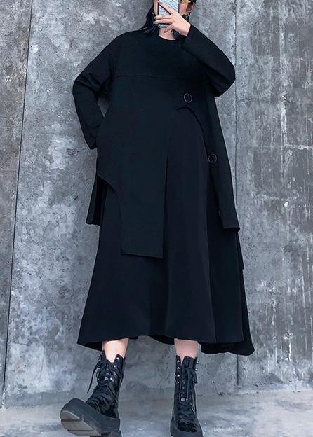 O Neck Asymmetric Quilting Clothes Pattern Black Dress