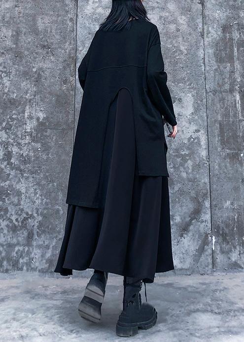 O Neck Asymmetric Quilting Clothes Pattern Black Dress