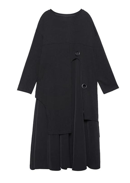 O Neck Asymmetric Quilting Clothes Pattern Black Dress