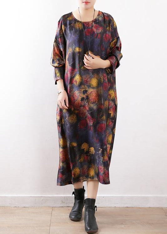 O Neck Chiffon Summer Dress Korea Ideas Black Purple Print Long Dresses