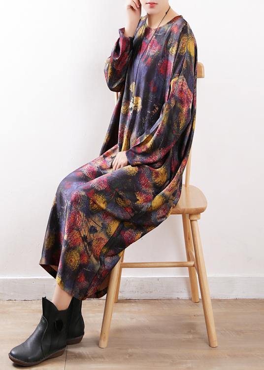 O Neck Chiffon Summer Dress Korea Ideas Black Purple Print Long Dresses