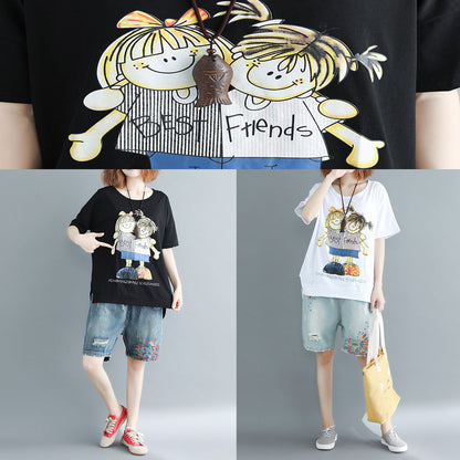 O Neck Cotton Long Shirts Design White Print Box Tops
