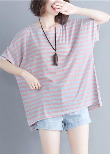 O Neck Cotton Summer Inspiration Red Striped Shirt