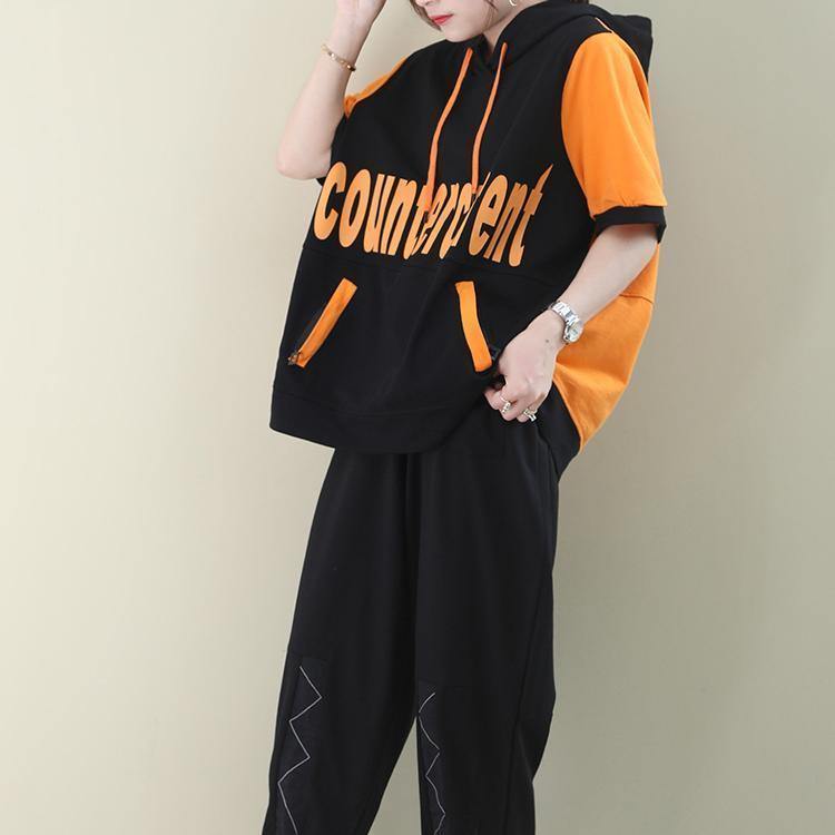 O Neck Cotton Summer Tunics for Sewing Orange Letter Blouses