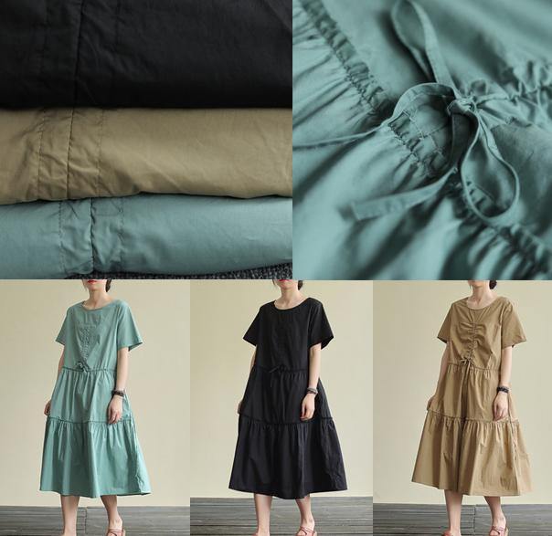 O Neck Drawstring Cotton Summer Clothes for Wardrobes Black Cotton Robes Dress