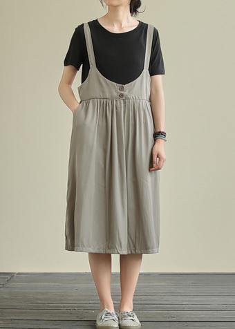 O Neck False Two Pieces Cotton Summer Quilting Dresses Gray Maxi Dress