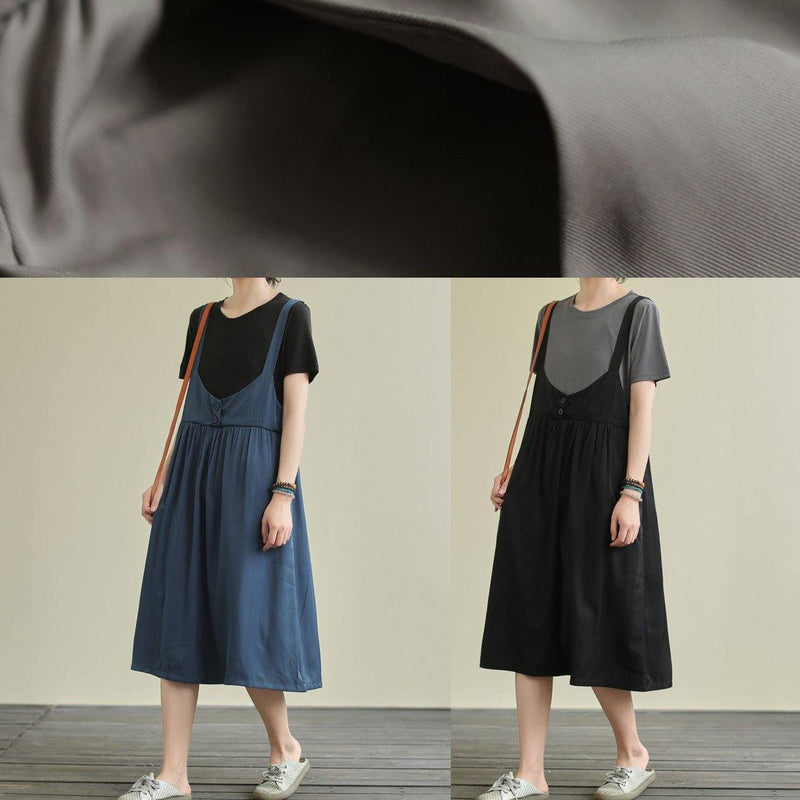 O Neck False Two Pieces Cotton Summer Quilting Dresses Gray Maxi Dress