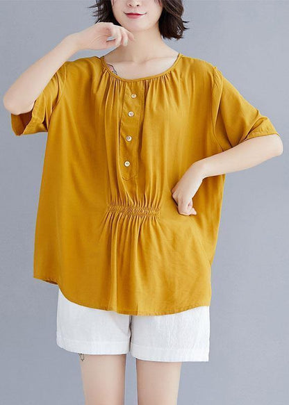 O Neck Half Sleeve Cotton Clothes for Design Yellow Blouse Summer