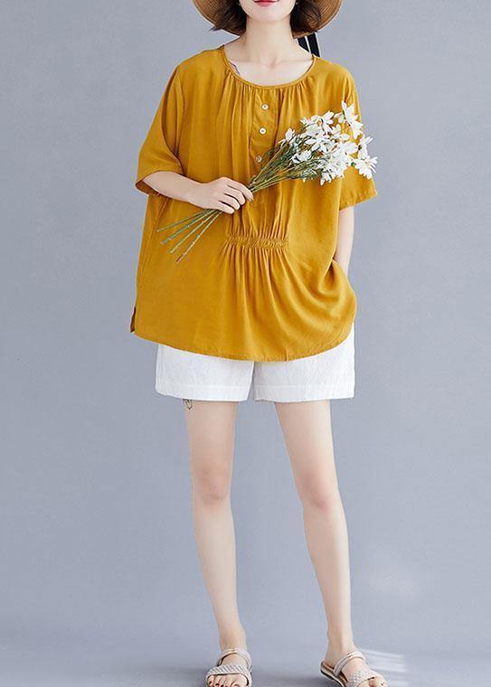 O Neck Half Sleeve Cotton Clothes for Design Yellow Blouse Summer