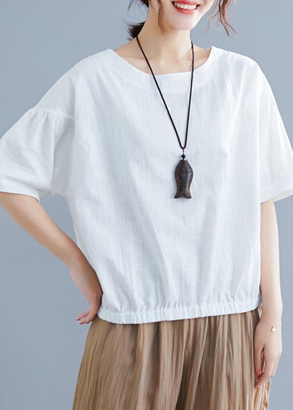 O Neck Half Sleeve Cotton Linen Clothes for White Shirt Summer
