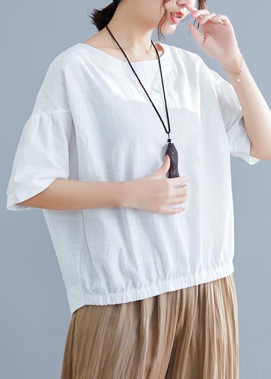 O Neck Half Sleeve Cotton Linen Clothes for White Shirt Summer