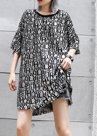 O Neck Half Sleeve Chiffon Tops Outfits Black Print Top Summer