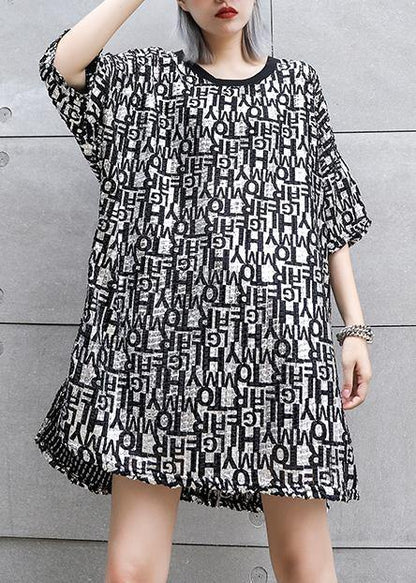 O Neck Half Sleeve Chiffon Tops Outfits Black Print Top Summer