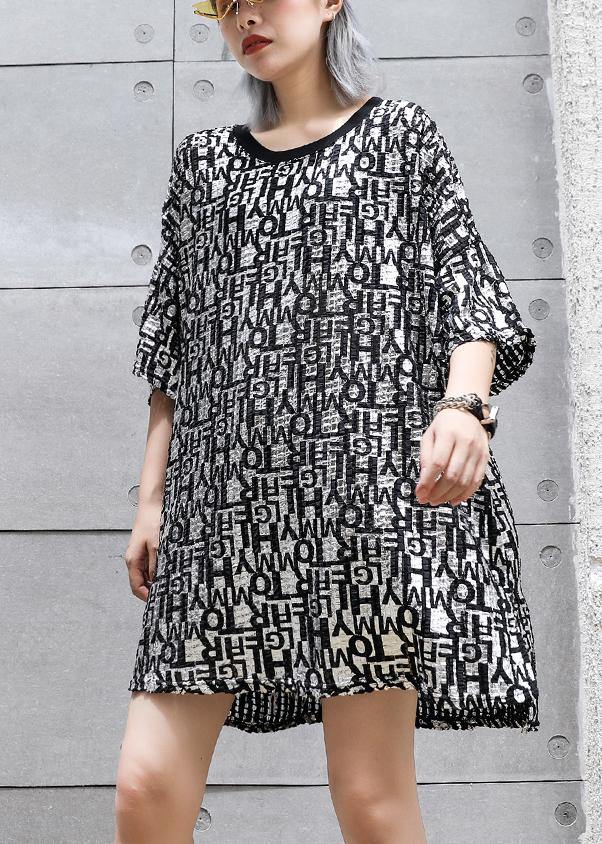 O Neck Half Sleeve Chiffon Tops Outfits Black Print Top Summer