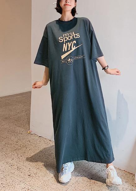 O Neck Half Sleeve Summer Wardrobes Work Gray Letter Maxi Dress
