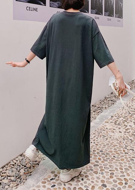 O Neck Half Sleeve Summer Wardrobes Work Gray Letter Maxi Dress