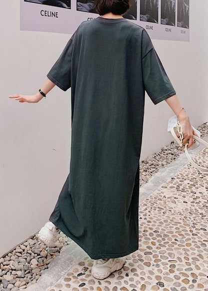 O Neck Half Sleeve Summer Wardrobes Work Gray Letter Maxi Dress
