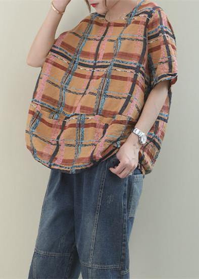 O Neck Linen Summer Top Silhouette Ideas Khaki Plaid Tops