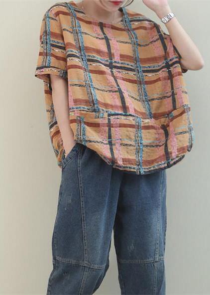 O Neck Linen Summer Top Silhouette Ideas Khaki Plaid Tops