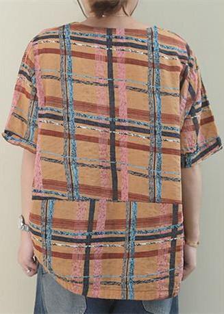 O Neck Linen Summer Top Silhouette Ideas Khaki Plaid Tops