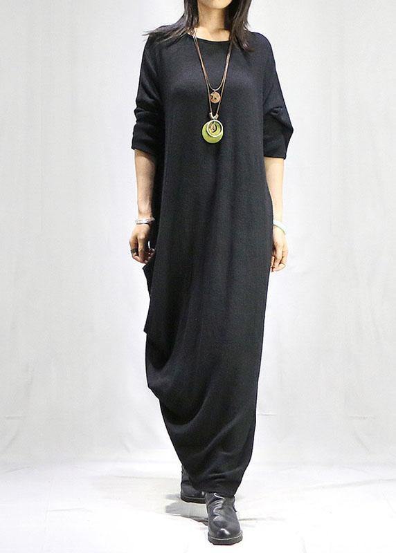 O Neck Long Sleeve Tunics Black Traveling Dress Fall