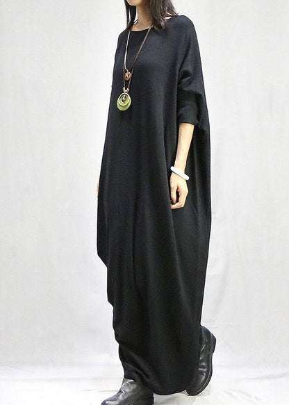 O Neck Long Sleeve Tunics Black Traveling Dress Fall