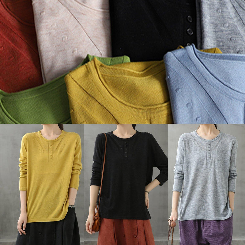 O Neck Long Sleeve Fall Shirts Pattern Blue Blouse