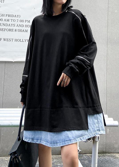 O Neck Patchwork Fall Clothes Tunic Black Dresses