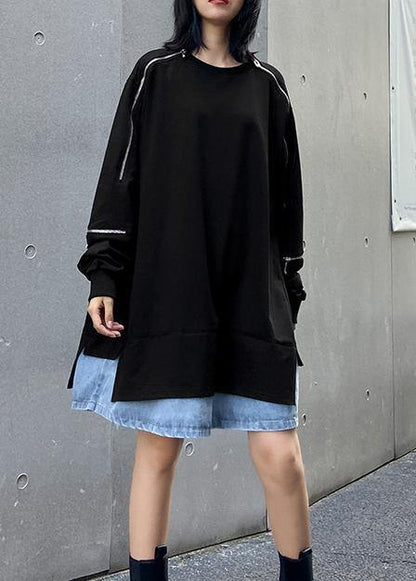 O Neck Patchwork Fall Clothes Tunic Black Dresses