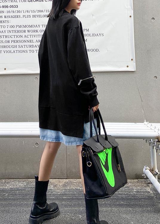 O Neck Patchwork Fall Clothes Tunic Black Dresses