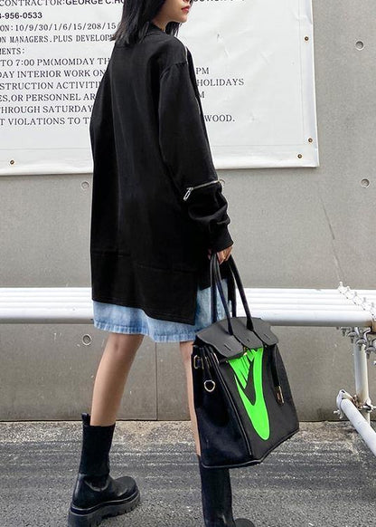 O Neck Patchwork Fall Clothes Tunic Black Dresses