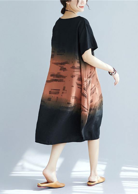 O Neck Patchwork Cotton Dress Khaki Print Dresses Summer