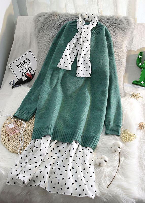 O Neck Patchwork Sweater Outfits Blue Fuzzy Sweater Dresses