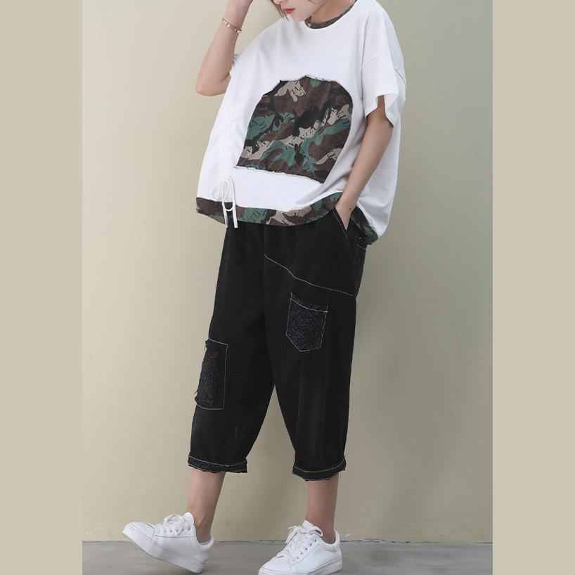 O Neck Patchwork Cotton Clothes for Shape White Blouse